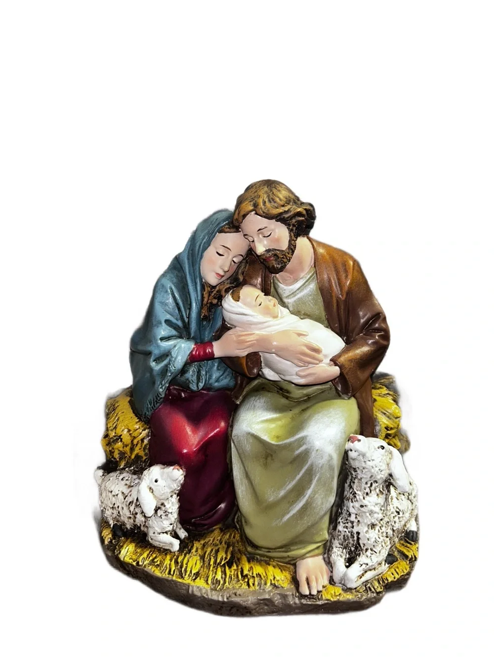 Roman ~ Mary and Joseph Holding Baby Jesus in Crèche with Lambs 10